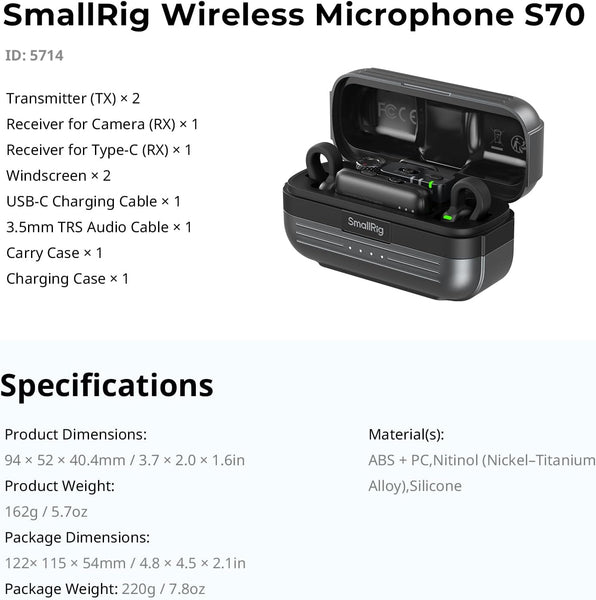 SMALLRIG Microfone sem fio S70-A