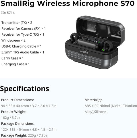 SMALLRIG Microfone sem fio S70-A