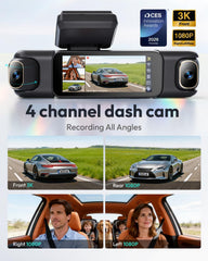 BOTSLAB 3K 4 Channel Dash Cam, 360° All-Around View