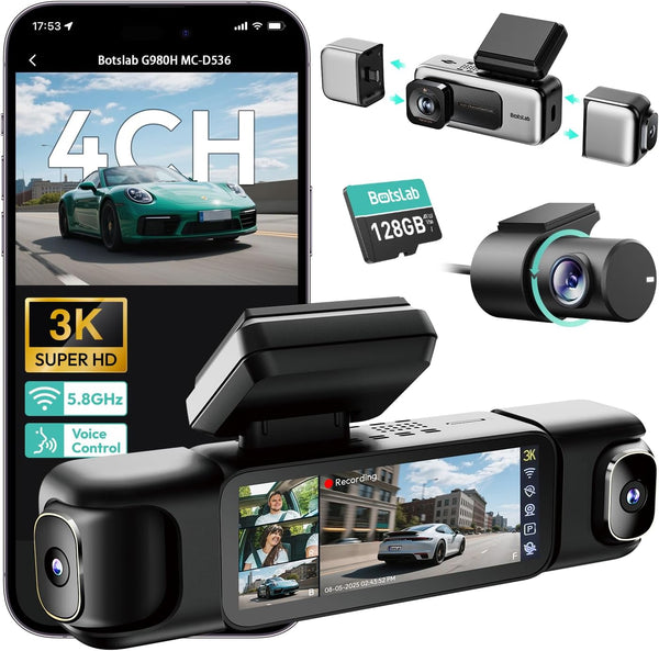 BOTSLAB 3K 4 Channel Dash Cam, 360° All-Around View