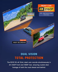 ROVE R2-4K DUAL Dash Cam Front and Rear