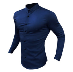 Long Sleeve Shirt Men Super Slim Fit Male Casual Social
