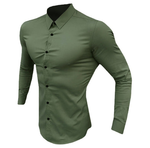 Long Sleeve Shirt Men Super Slim Fit Male Casual Social