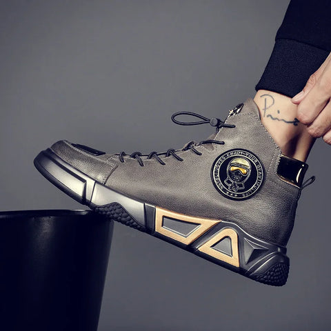 High-top Men's Shoes Leather  Ankle Boots Autumn and Winter