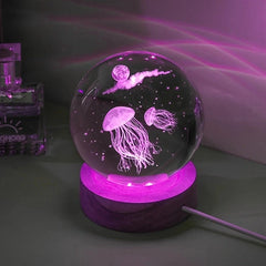 3D Jellyfish Laser engraved crystal ball LED night light