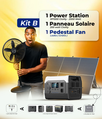Complete Kit, Pedestal fan + Power station + panneau solaire 200w
