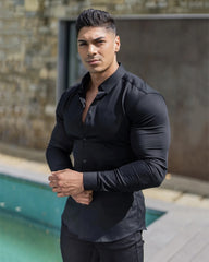 Long Sleeve Shirt Men Super Slim Fit Male Casual Social