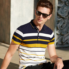 Men Classic Striped Polo Shirt Cotton