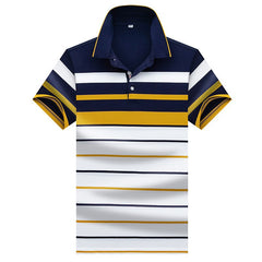 Men Classic Striped Polo Shirt Cotton