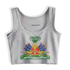 Lasting Charm Crop Top Haitian Coat Of Arms Haiti Symbol Design Cotton Tops