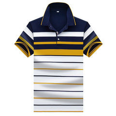 Men Classic Striped Polo Shirt Cotton