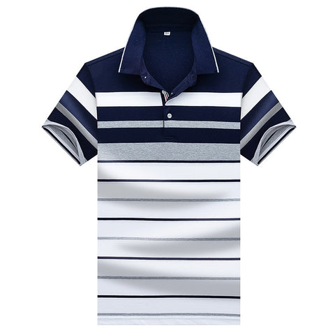 Men Classic Striped Polo Shirt Cotton