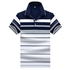 Men Classic Striped Polo Shirt Cotton