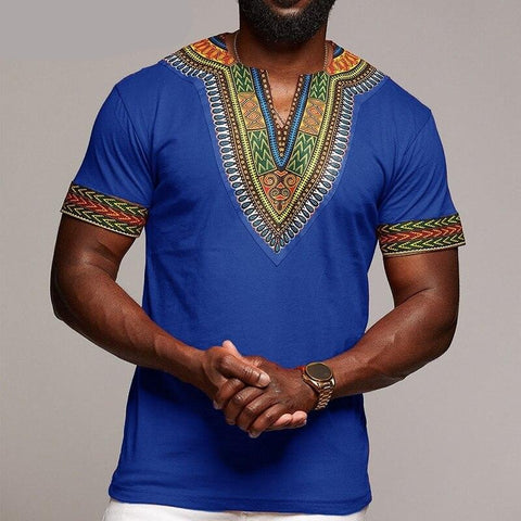 Fashion Men Dashiki T Shirt V Neck Print Tops African
