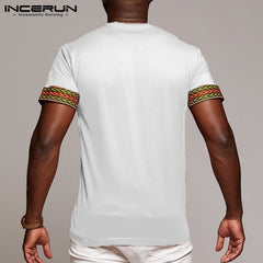 Fashion Men Dashiki T Shirt V Neck Print Tops African