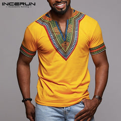 Fashion Men Dashiki T Shirt V Neck Print Tops African