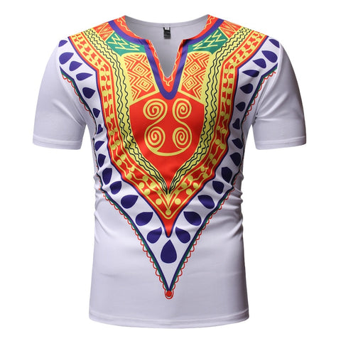 Mens White V Neck Short Sleeve T Shirt Men African