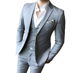 Solid Color slim fit male 3 piece