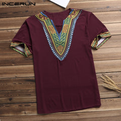 Fashion Men Dashiki T Shirt V Neck Print Tops African