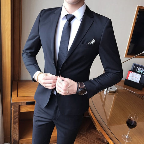 Solid Color slim fit male 3 piece