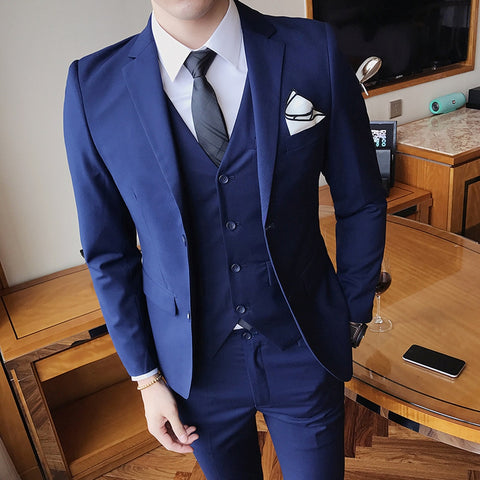 Solid Color slim fit male 3 piece