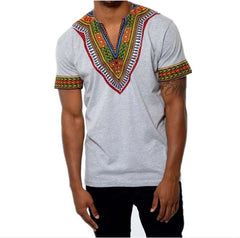 White Slim Fit Short Sleeve African Dress T Shirt Men