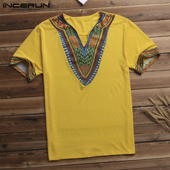 Fashion Men Dashiki T Shirt V Neck Print Tops African