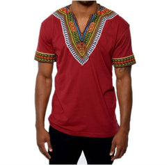 White Slim Fit Short Sleeve African Dress T Shirt Men
