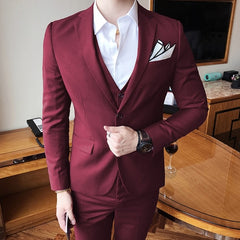 Solid Color slim fit male 3 piece