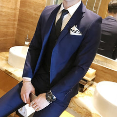 Solid Color slim fit male 3 piece