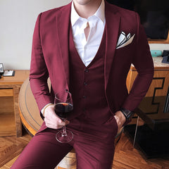 Solid Color slim fit male 3 piece