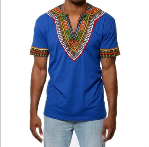 White Slim Fit Short Sleeve African Dress T Shirt Men