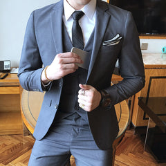 Solid Color slim fit male 3 piece
