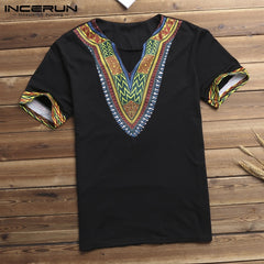 Fashion Men Dashiki T Shirt V Neck Print Tops African