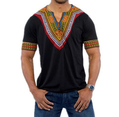 White Slim Fit Short Sleeve African Dress T Shirt Men