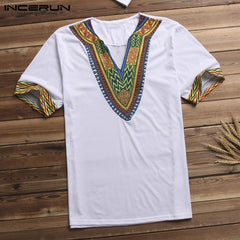 Fashion Men Dashiki T Shirt V Neck Print Tops African