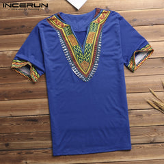 Fashion Men Dashiki T Shirt V Neck Print Tops African