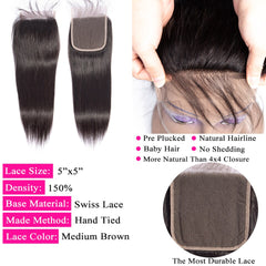 Human Hair Bundles With 5x5 Closure Brazilian