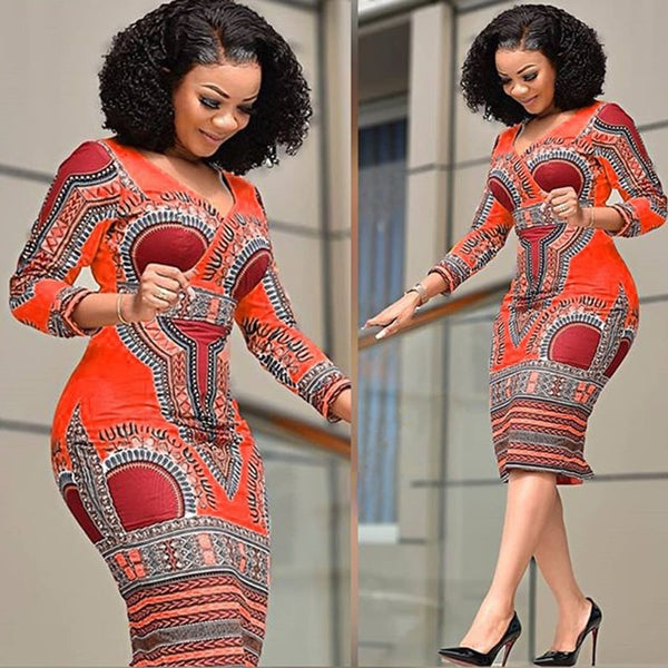 African Style Floral Print Retro Dress for Women