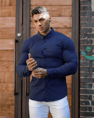 Long Sleeve Shirt Men Super Slim Fit Male Casual Social