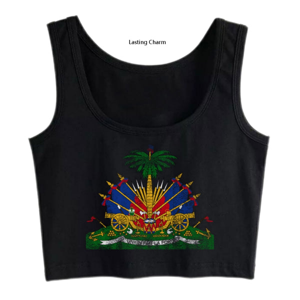 Lasting Charm Crop Top Haitian Coat Of Arms Haiti Symbol Design Cotton Tops