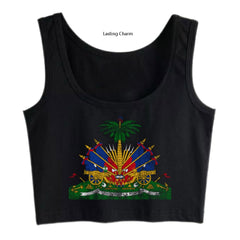 Lasting Charm Crop Top Haitian Coat Of Arms Haiti Symbol Design Cotton Tops