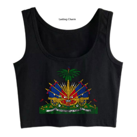 Lasting Charm Crop Top Haitian Coat Of Arms Haiti Symbol Design Cotton Tops