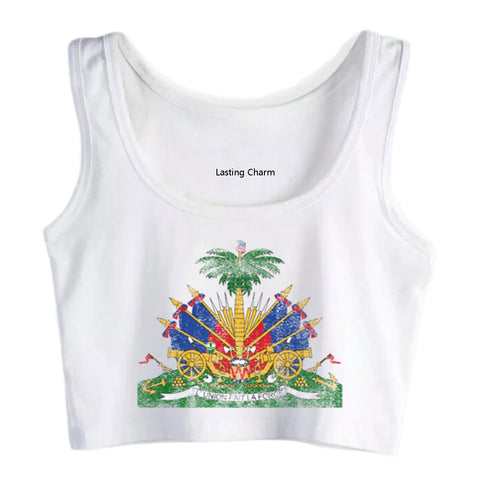 Lasting Charm Crop Top Haitian Coat Of Arms Haiti Symbol Design Cotton Tops