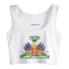Lasting Charm Crop Top Haitian Coat Of Arms Haiti Symbol Design Cotton Tops