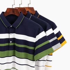 Men Classic Striped Polo Shirt Cotton