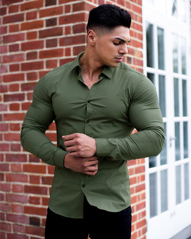 Long Sleeve Shirt Men Super Slim Fit Male Casual Social