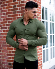 Long Sleeve Shirt Men Super Slim Fit Male Casual Social