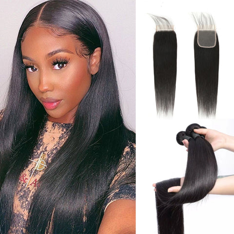 Human Hair Bundles With 5x5 Closure Brazilian