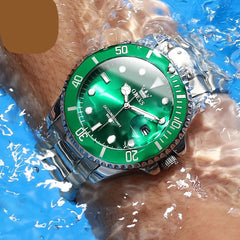 Men Quartz Watch Green Waterproof Watch for Men Stainless Steel.